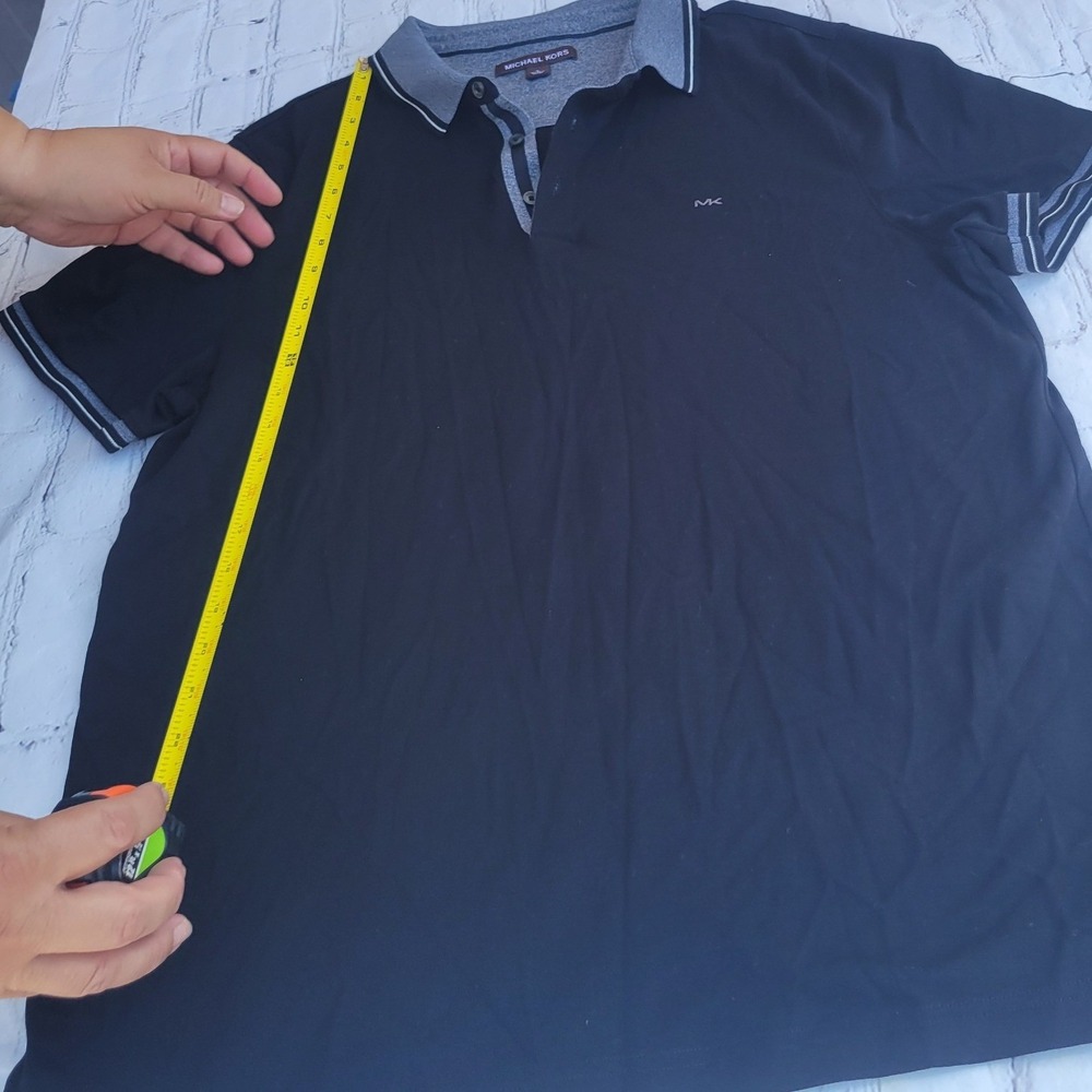 Michael Kors Mens Navy Blue Short Sleeve Polo Shirt Grey Trim Size XL MK Logo